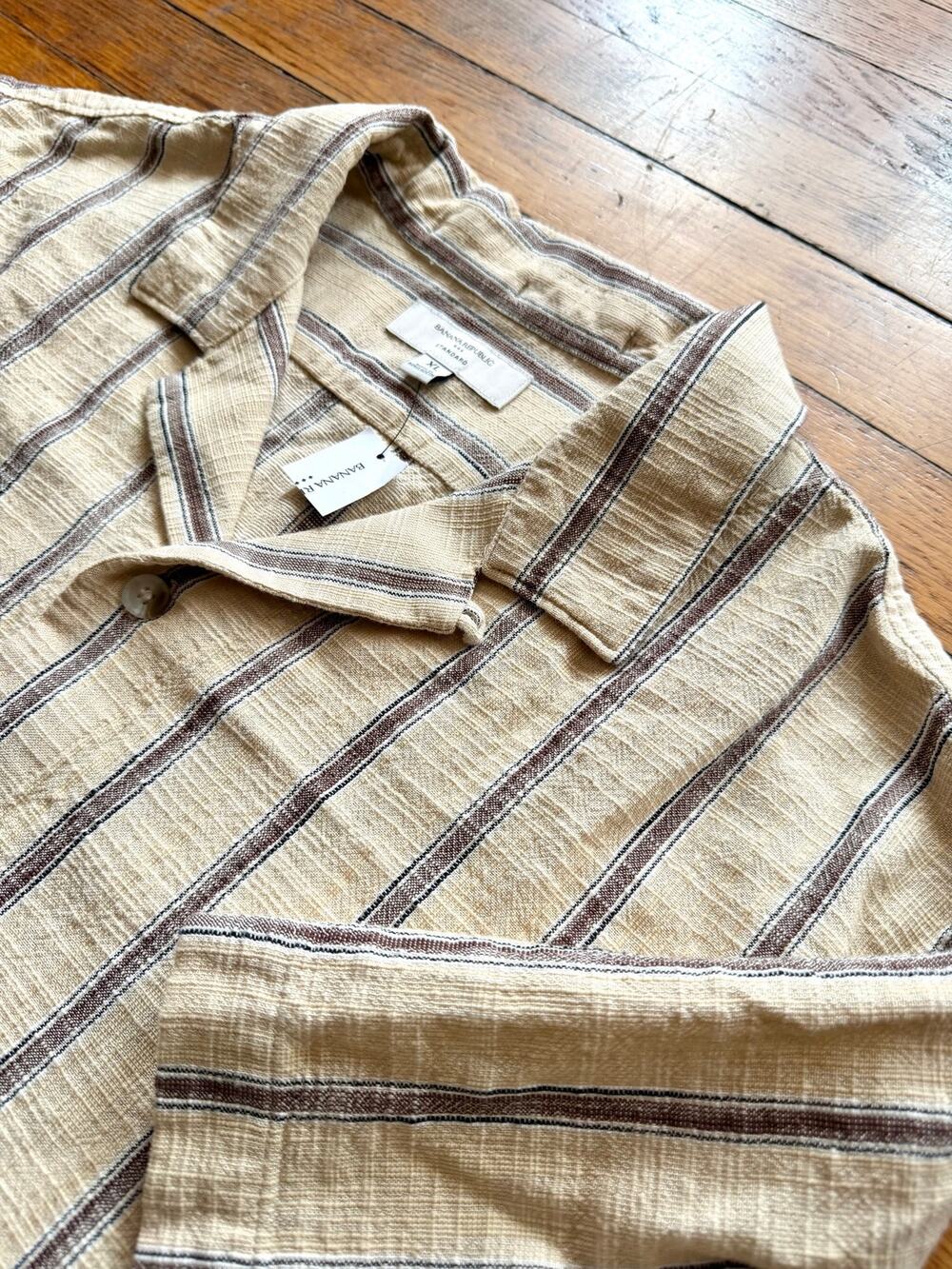BANANA REPUBLIC Yellow Textured Striped Summer Button Down Shirt sz XL (NWT)